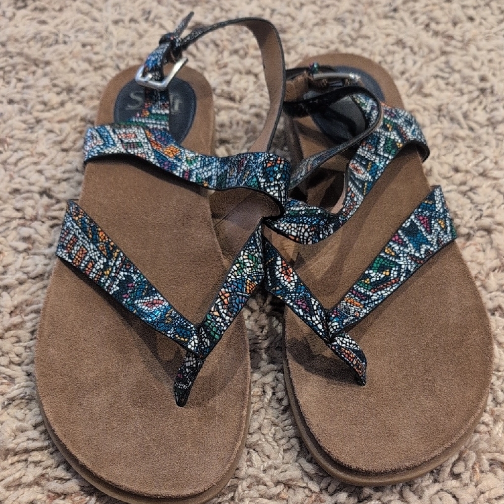 Sofft Black and Brown Sandals with Braided Straps